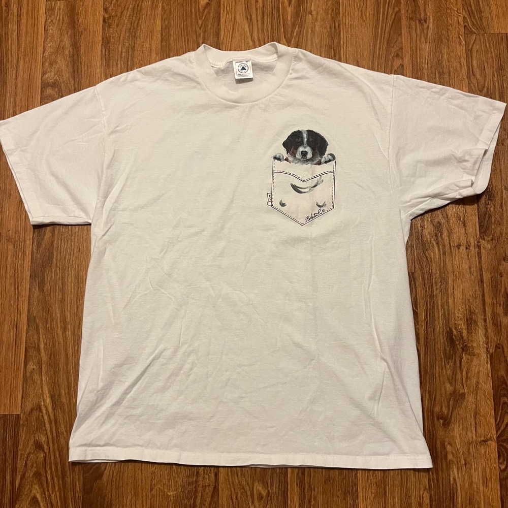 Vintage‎ Dog Shirt Women XL White In Pocket Graphic Short Sleeve Delta